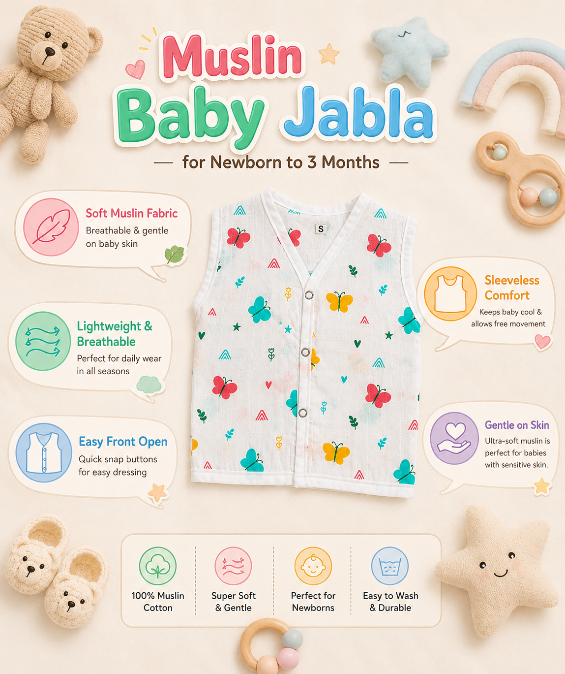 100% Premium Jabla for newborn Babies 0-3 months set of 5 pieces