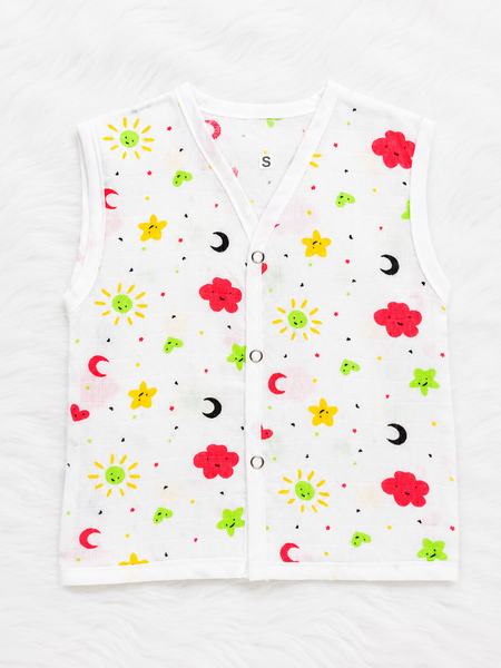 Newborn Muslin Baby Jabla Sun Moon Print
Soft Cotton Sleeveless Baby Vest India
Breathable Muslin Baby Clothing for Newborns
Star Print Baby Jabla Online India
Cute Celestial Theme Baby Vest
